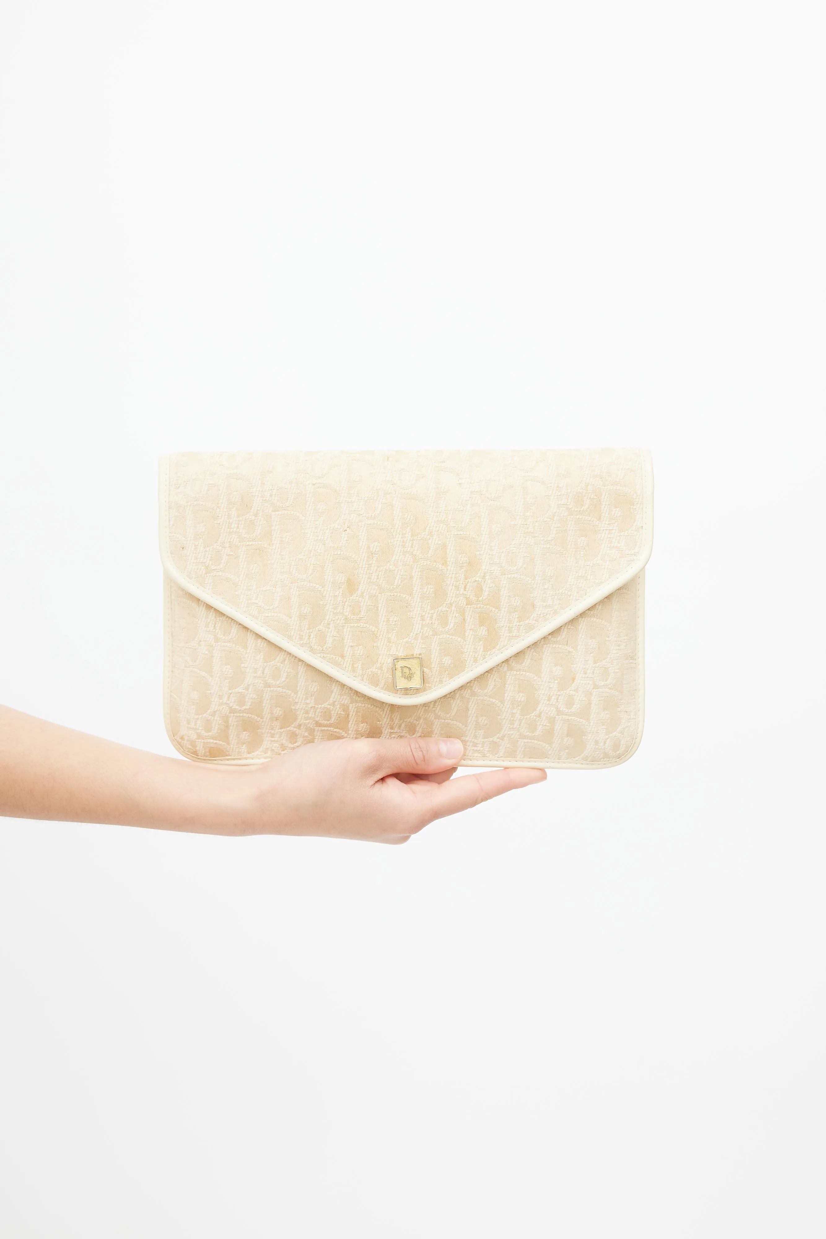 1970s Cream Monogram Canvas Clutch