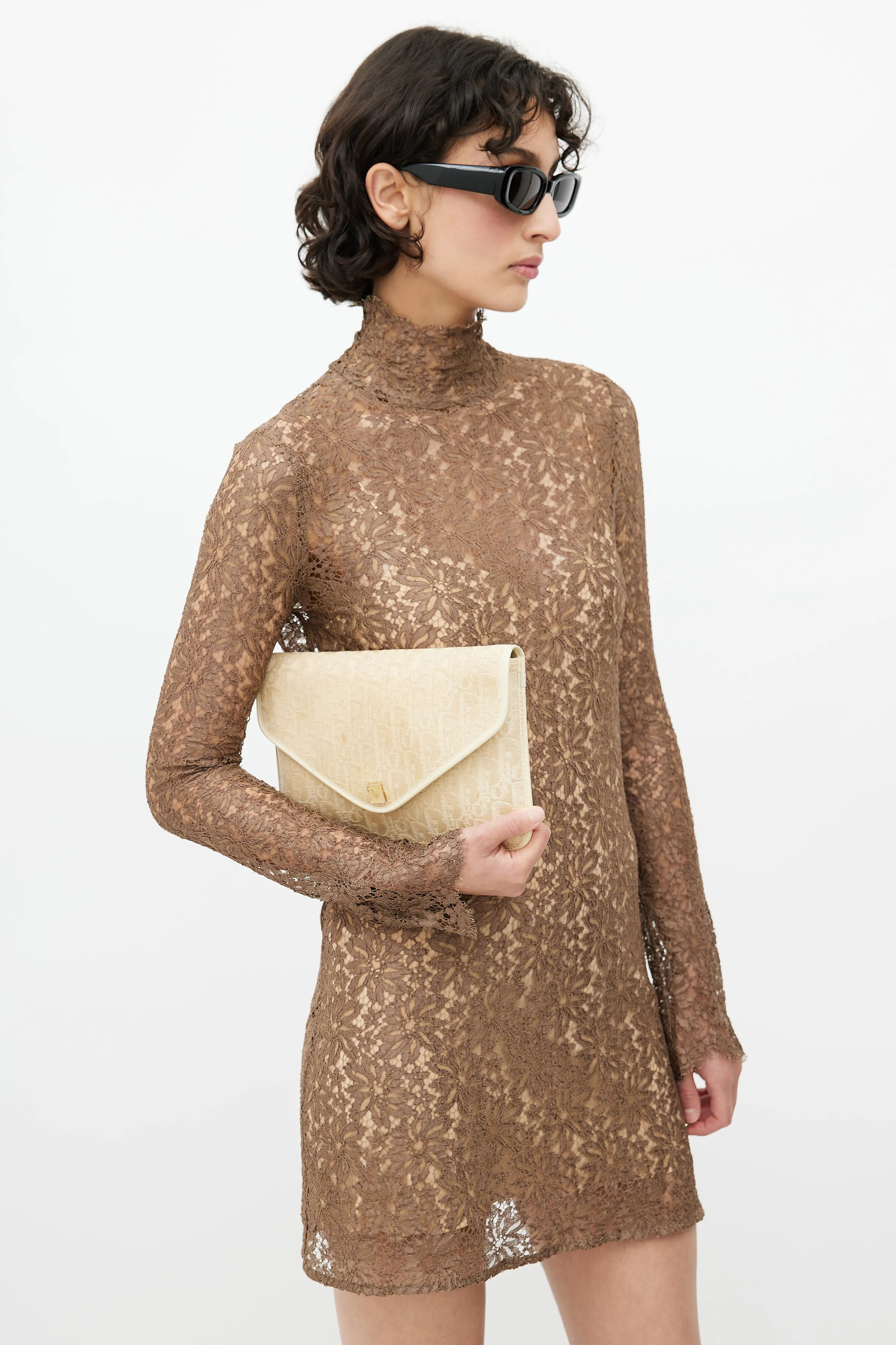 1970s Cream Monogram Canvas Clutch