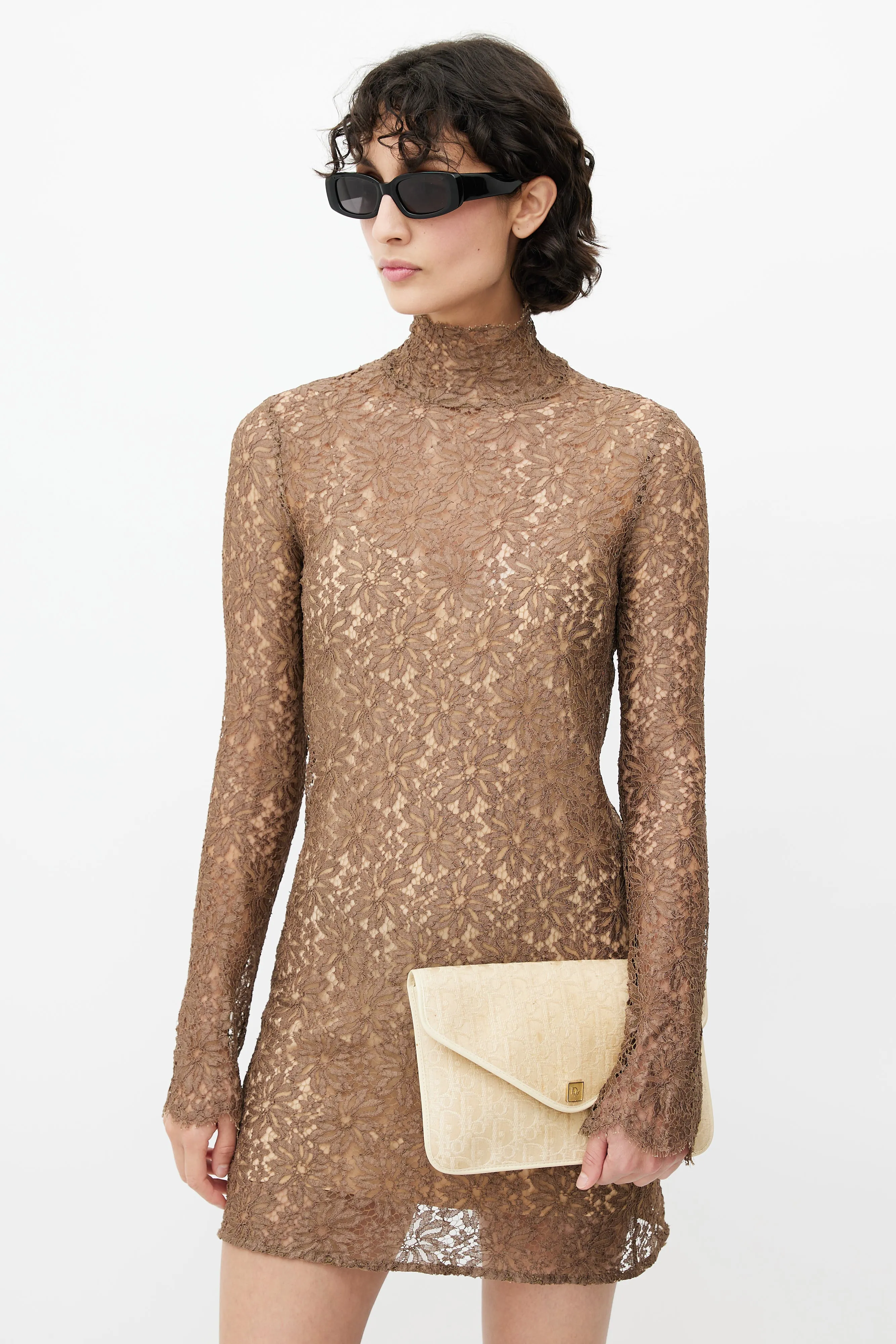 1970s Cream Monogram Canvas Clutch