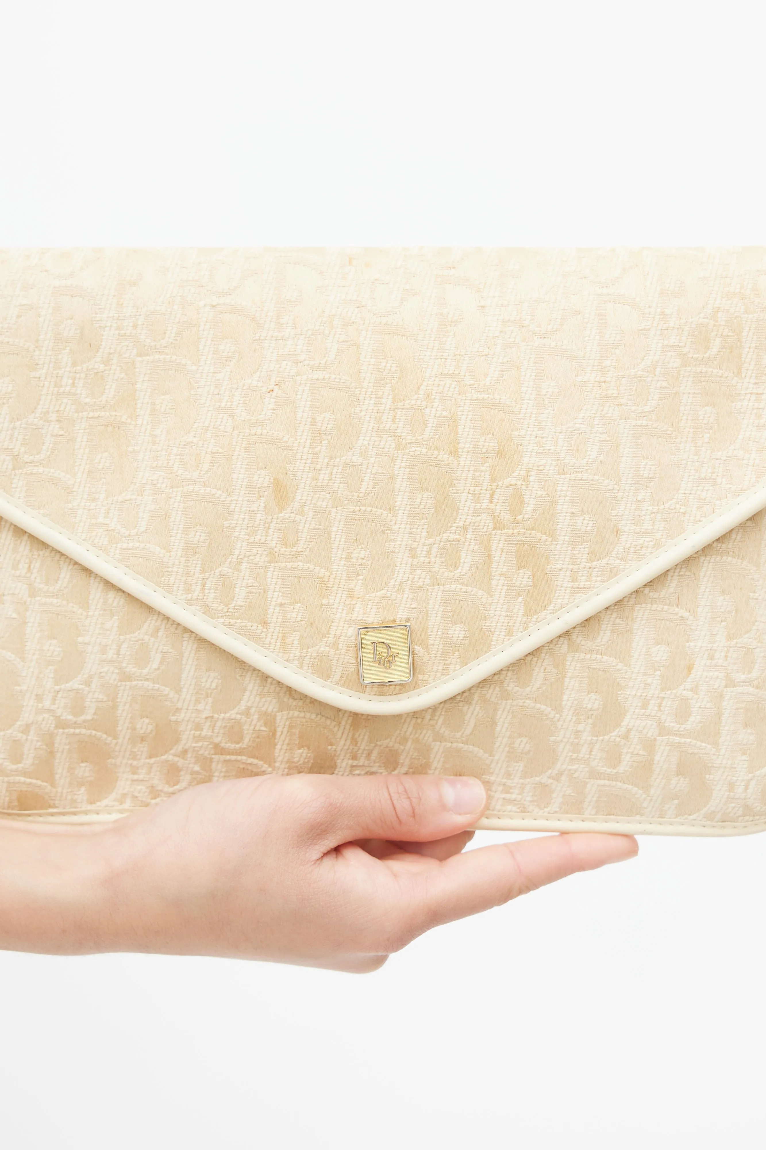 1970s Cream Monogram Canvas Clutch