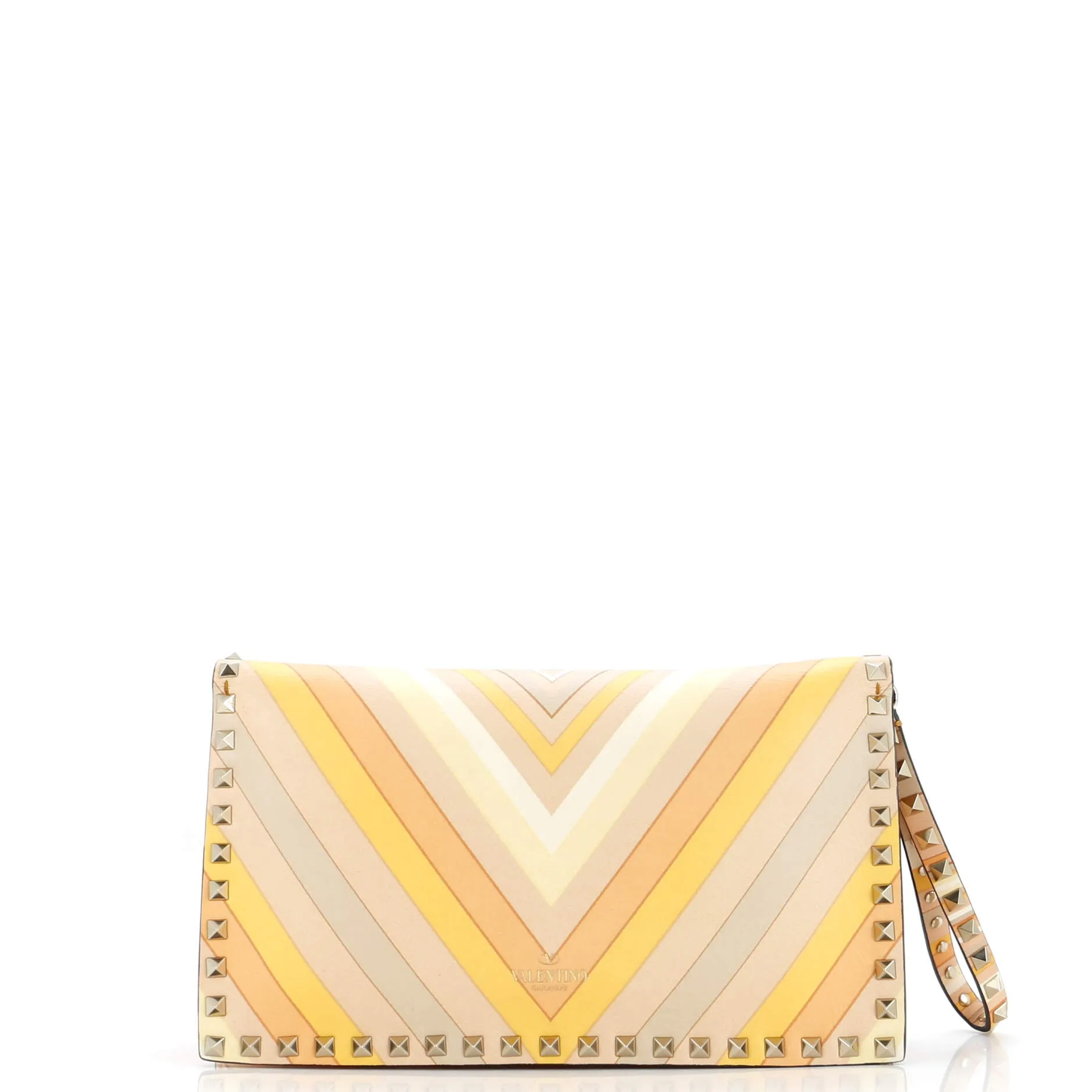 1975 Rockstud Flap Clutch Striped Leather Medium