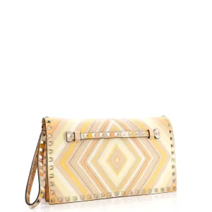1975 Rockstud Flap Clutch Striped Leather Medium