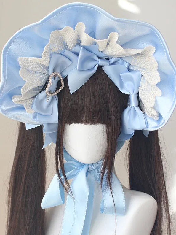Beaded Decorated Bowknot Details Lace Trim Bonnet