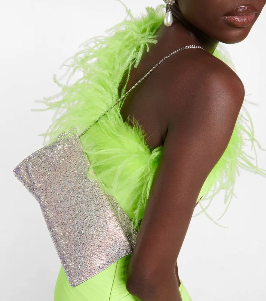 Christian Louboutin Loubitwist Small crystal-embellished suede clutch