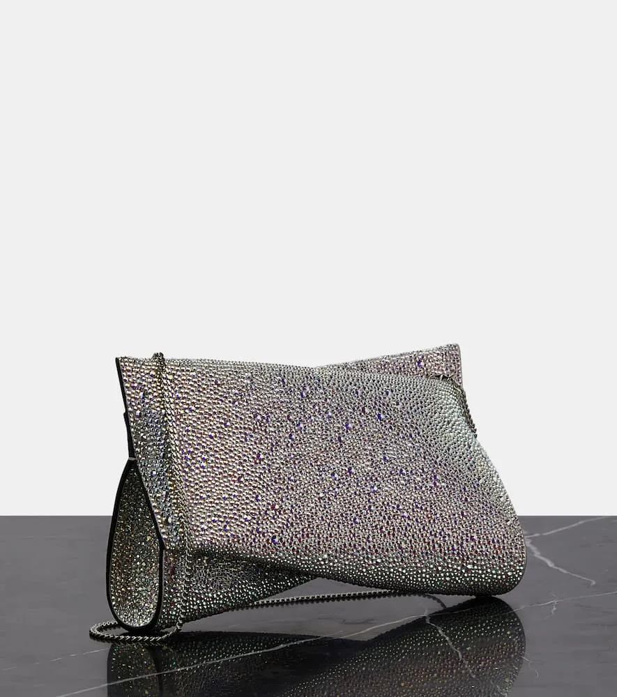Christian Louboutin Loubitwist Small crystal-embellished suede clutch