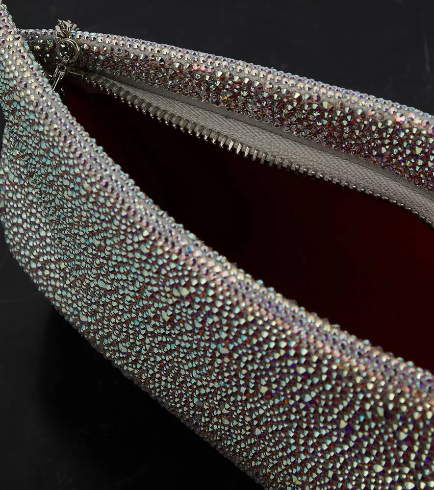 Christian Louboutin Loubitwist Small crystal-embellished suede clutch