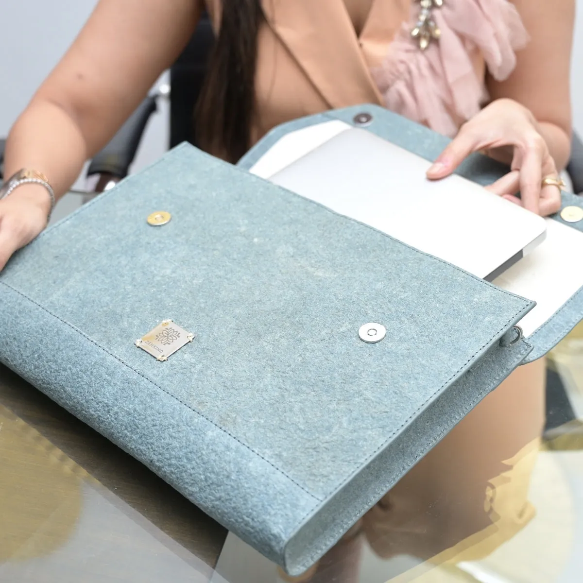 Laptop Bag With Handle And Sling | Coconut Leather | Unisex | Powder Blue
