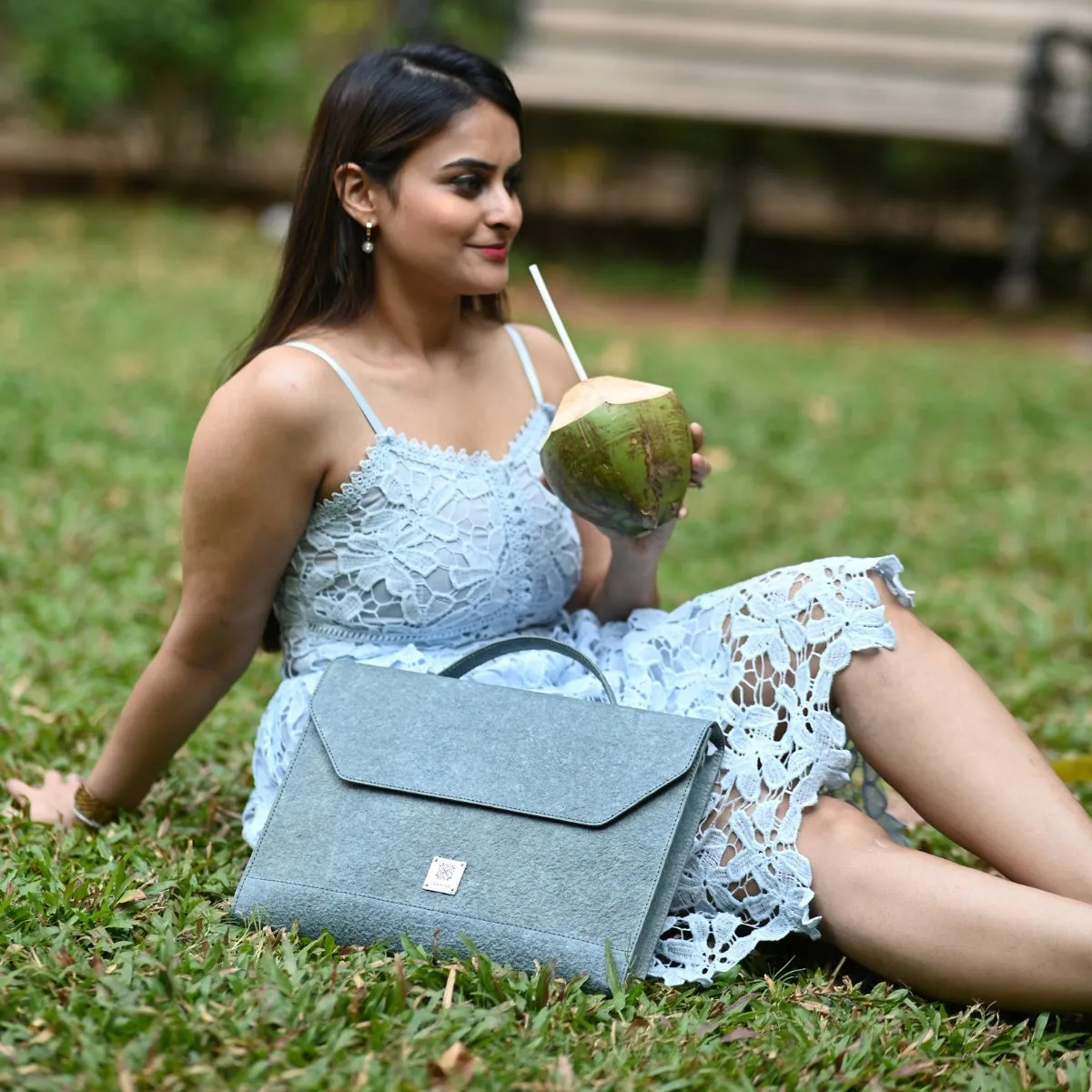 Laptop Bag With Handle And Sling | Coconut Leather | Unisex | Powder Blue