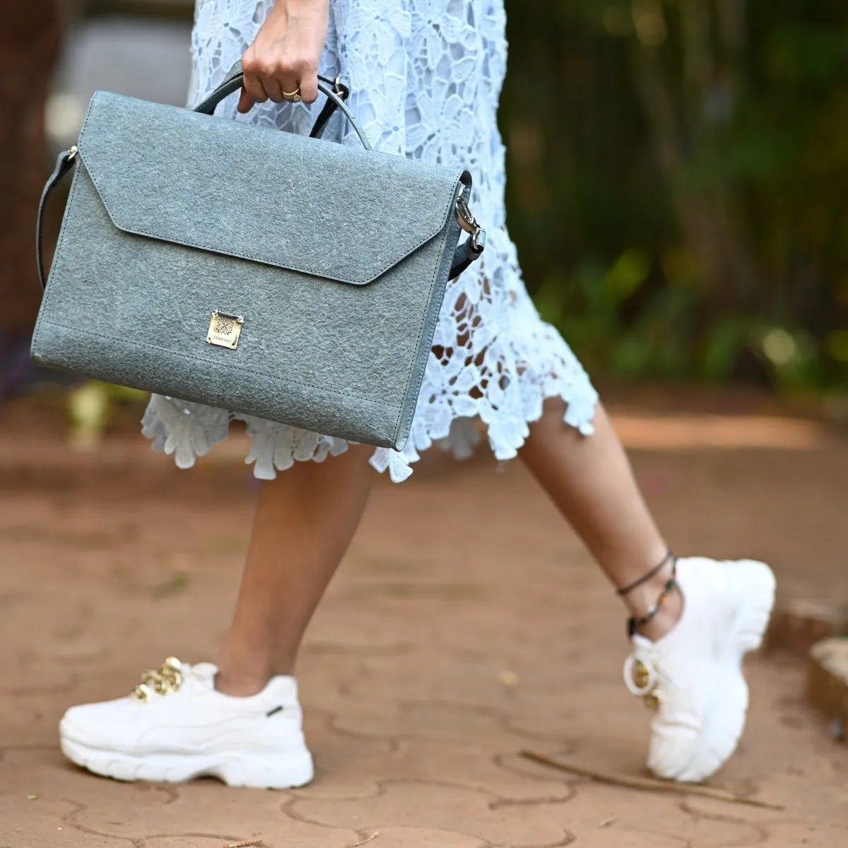 Laptop Bag With Handle And Sling | Coconut Leather | Unisex | Powder Blue