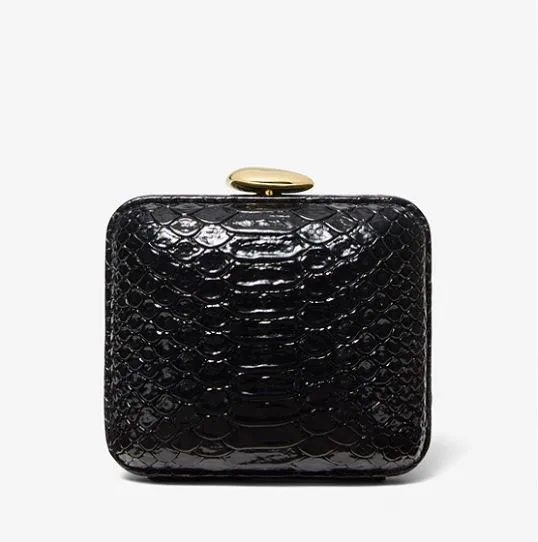 Leather clutch with python embossing Michael Kors Tina Mini Python Embossed Leather, black