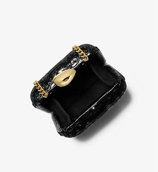 Leather clutch with python embossing Michael Kors Tina Mini Python Embossed Leather, black
