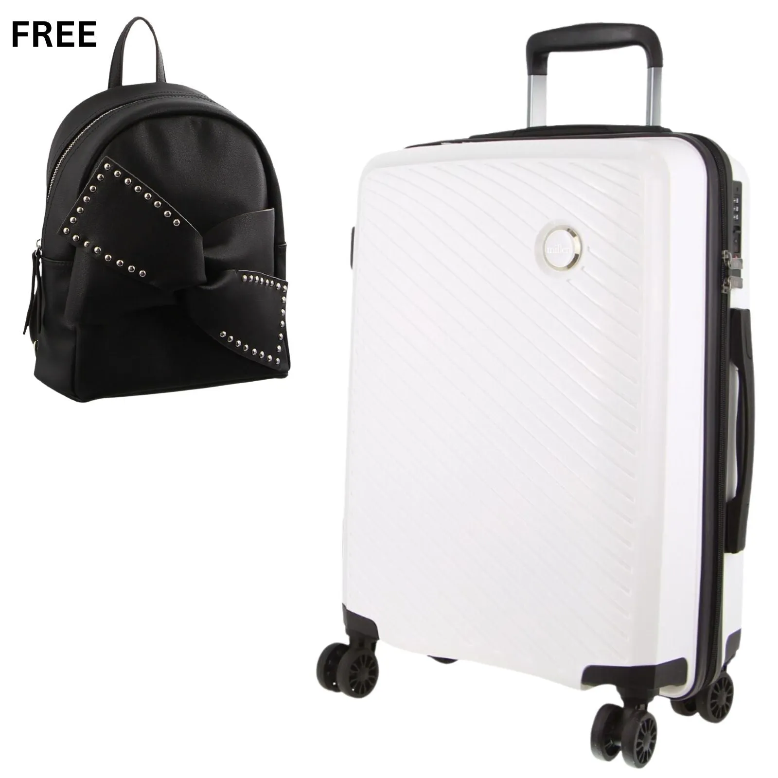 Pierre Cardin Inspired Milleni Luggage White Bag Medium   FREE Milleni Backpack