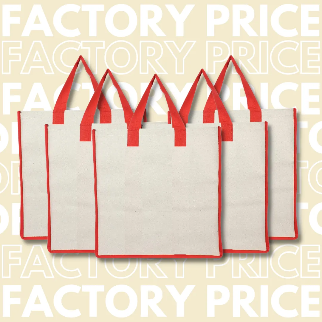 Products Canvas Shopping Bags, Reusable Bag for Grocery, Fruits, and Vegetable with Handles, Pack of 5 (Color & Stripes may Vary)