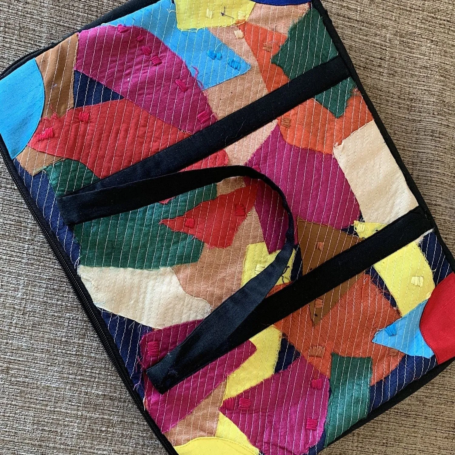 Vibrant Charm Silk Patchwork Laptop Bag Sleeve | Multi Colour | 15 Inches