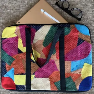 Vibrant Charm Silk Patchwork Laptop Bag Sleeve | Multi Colour | 15 Inches